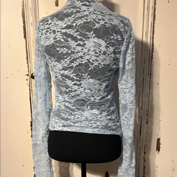 Wild Fable Blue Sheer Fitted Long Sleeve Blouse - Picture 4 of 5